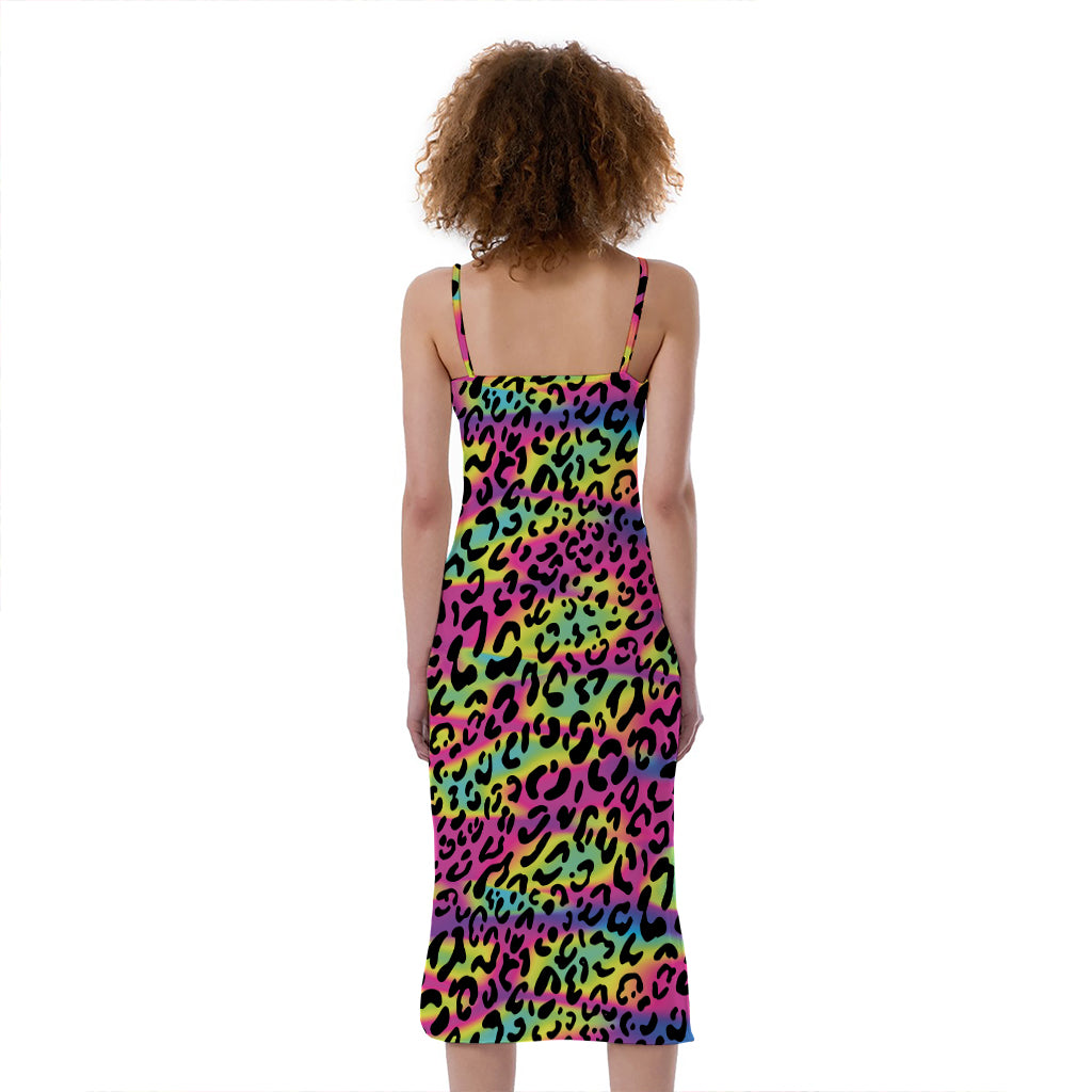 Trippy Psychedelic Leopard Print Slim Fit Midi Cami Dress
