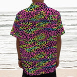Trippy Psychedelic Leopard Print Textured Short Sleeve Shirt