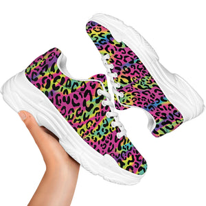 Trippy Psychedelic Leopard Print White Chunky Shoes