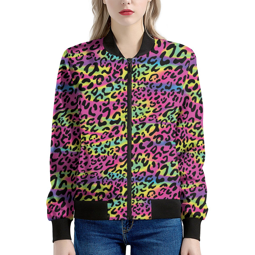 Trippy Psychedelic Leopard Print Women's Bomber Jacket