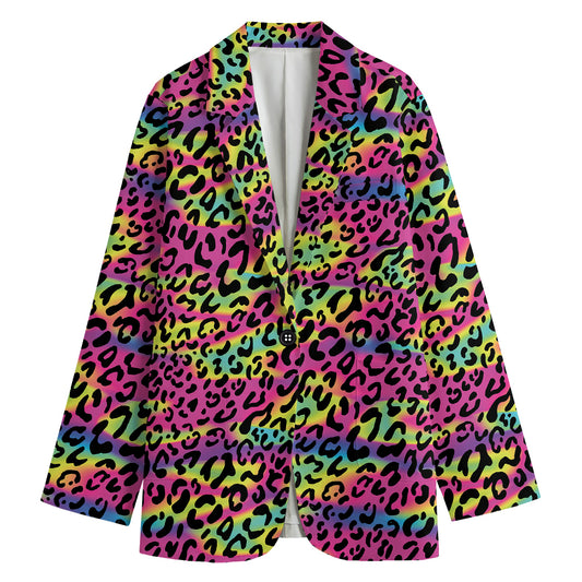 Trippy Psychedelic Leopard Print Women's Cotton Blazer