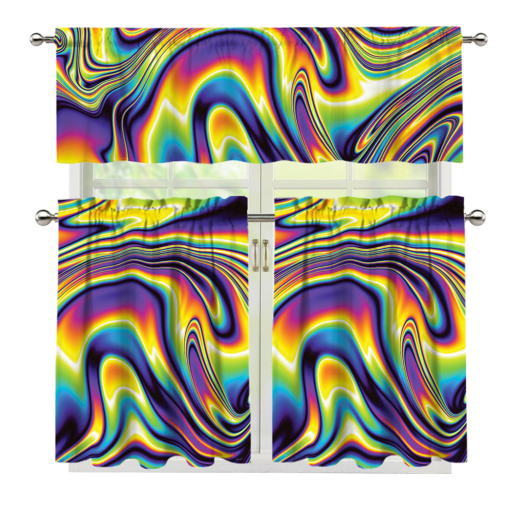 Trippy Rave Print 3 Piece Kitchen Curtains