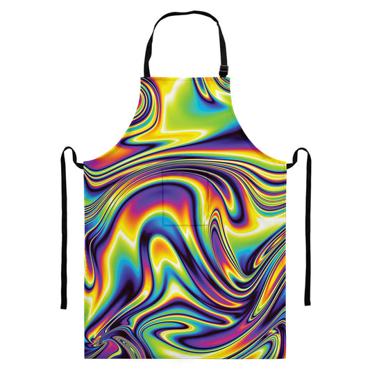 Trippy Rave Print Bib Apron With Pocket