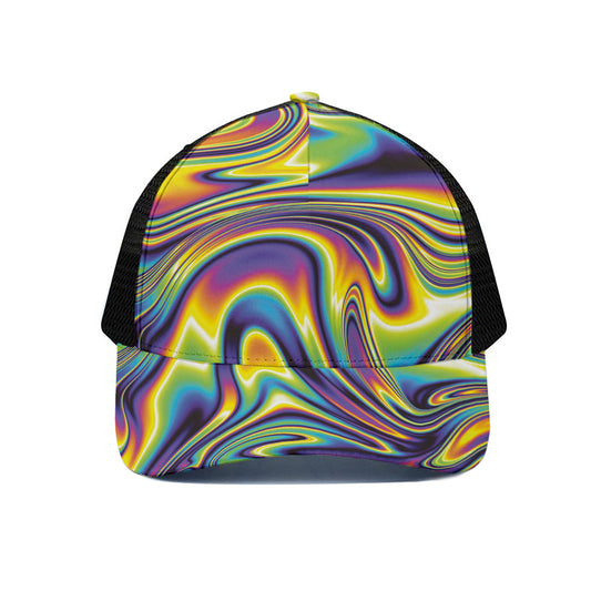 Trippy Rave Print Black Mesh Trucker Cap