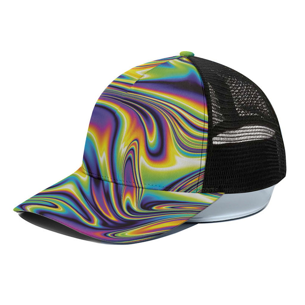Trippy Rave Print Black Mesh Trucker Cap