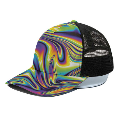 Trippy Rave Print Black Mesh Trucker Cap