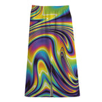 Trippy Rave Print Cotton Front Slit Maxi Skirt