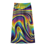 Trippy Rave Print Cotton Front Slit Maxi Skirt
