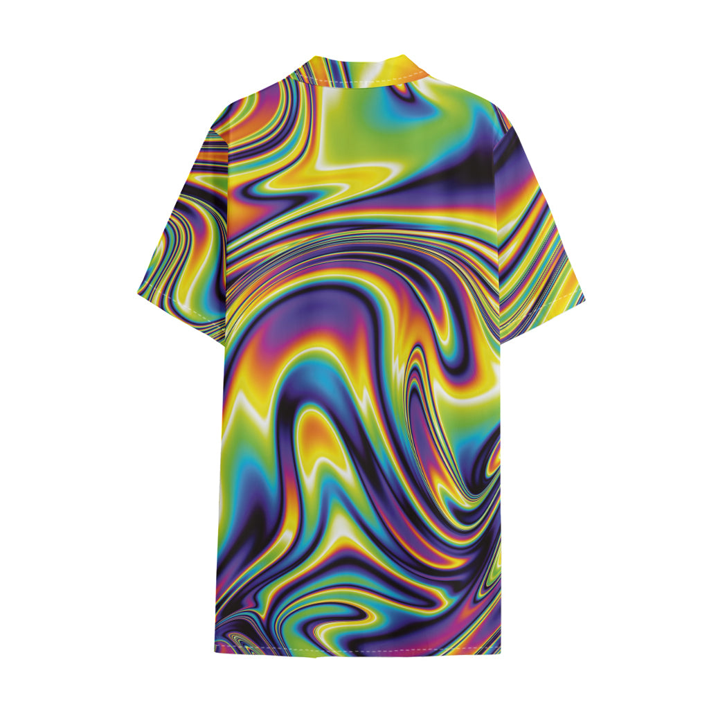 Trippy Rave Print Cotton Hawaiian Shirt