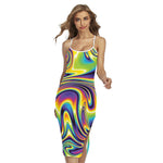 Trippy Rave Print Cross Back Cami Dress