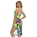 Trippy Rave Print Cross Back Cami Dress