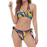Trippy Rave Print Halter Scoop Tie Side Bikini