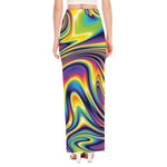 Trippy Rave Print High Slit Maxi Skirt
