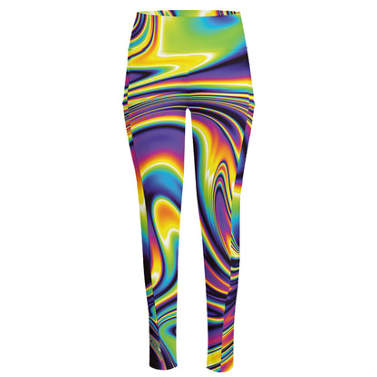 Trippy Rave Print High-Waisted Pocket Leggings