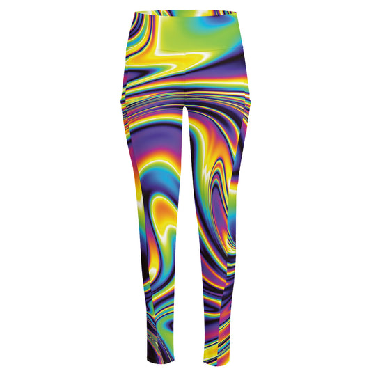 Trippy Rave Print High-Waisted Pocket Leggings
