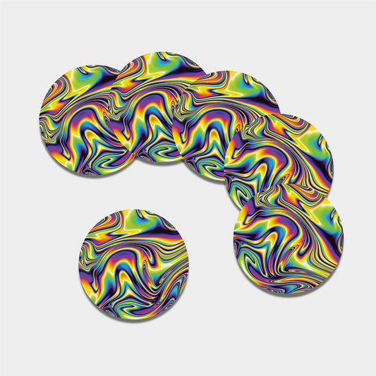 Trippy Rave Print Leather Coaster Set