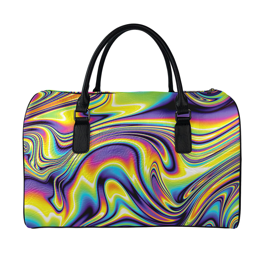 Trippy Rave Print Leather Duffle Bag