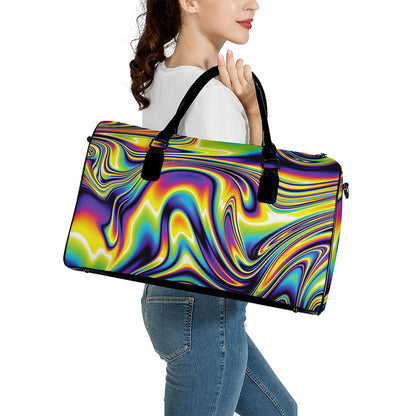 Trippy Rave Print Leather Duffle Bag