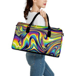 Trippy Rave Print Leather Duffle Bag