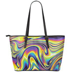 Trippy Rave Print Leather Tote Bag