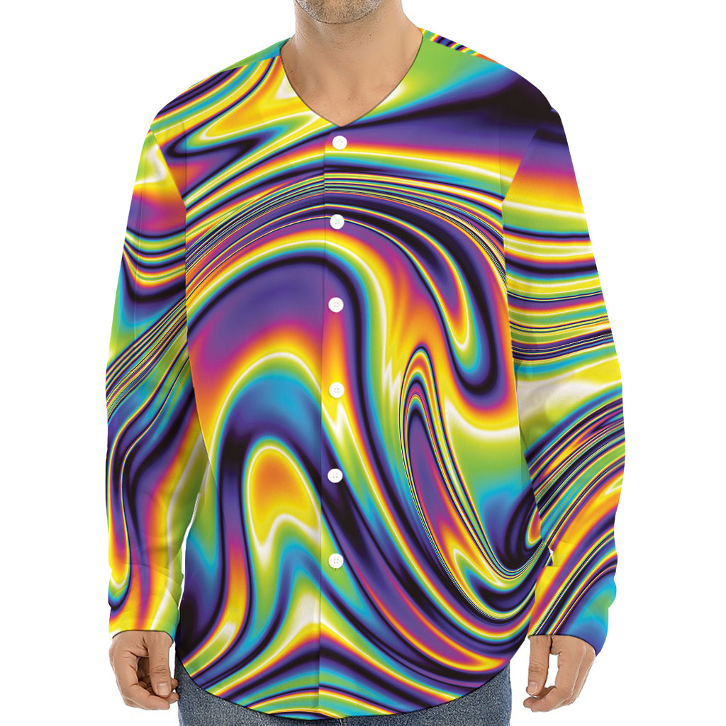 Trippy Rave Print Long Sleeve Baseball Jersey