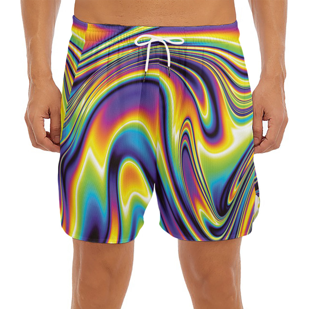 Trippy Rave Print Men's Split Running Shorts