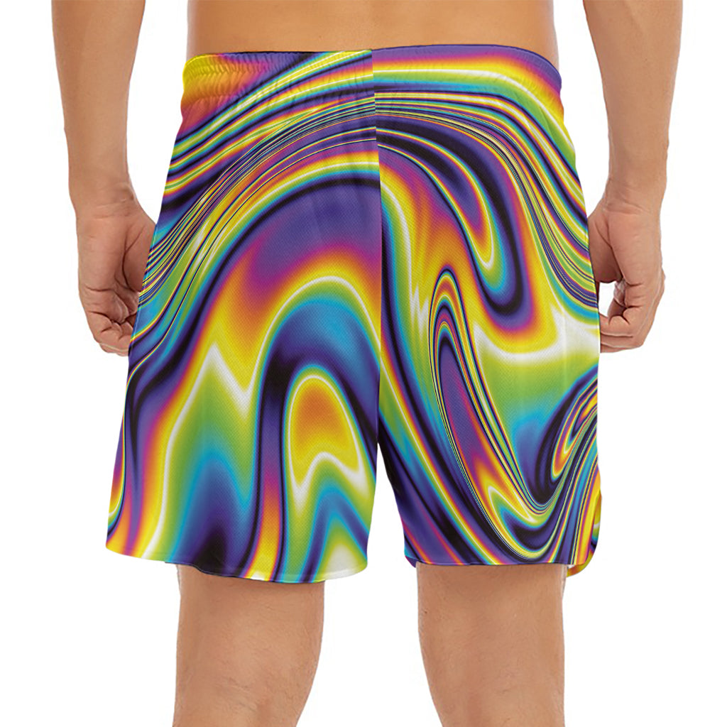 Trippy Rave Print Men's Split Running Shorts