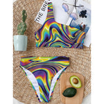 Trippy Rave Print One Shoulder Bikini Top