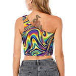 Trippy Rave Print One Shoulder Crop Top