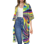 Trippy Rave Print Open Front Beach Cover Up