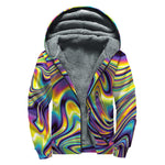 Trippy Rave Print Sherpa Lined Zip Up Hoodie