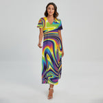 Trippy Rave Print Short Sleeve Maxi Dress