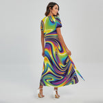 Trippy Rave Print Short Sleeve Maxi Dress