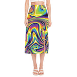 Trippy Rave Print Side Slit Midi Skirt