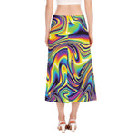 Trippy Rave Print Side Slit Midi Skirt