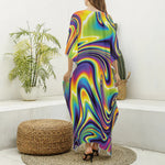 Trippy Rave Print Silk V-Neck Kaftan Dress