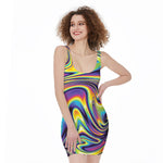 Trippy Rave Print Sleeveless Bodycon Dress