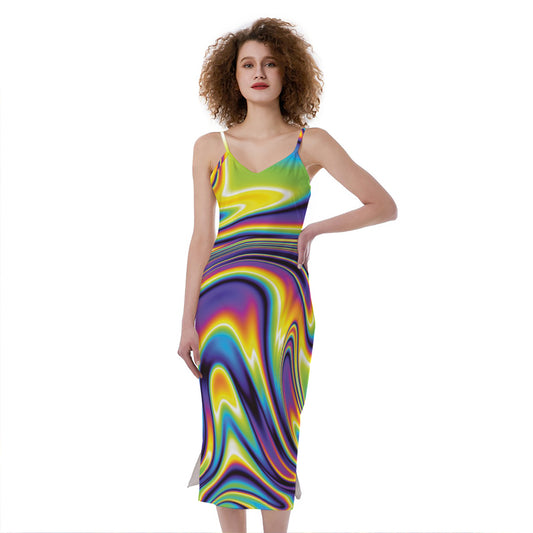 Trippy Rave Print Slim Fit Midi Cami Dress