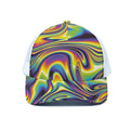Trippy Rave Print White Mesh Trucker Hat
