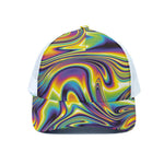 Trippy Rave Print White Mesh Trucker Cap
