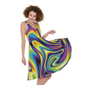 Trippy Rave Print Sleeveless Knee Length Dress