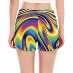 Trippy Rave Print Women's Split Running Shorts