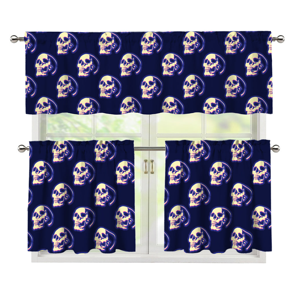 Trippy Skull Pattern Print 3 Piece Kitchen Curtains