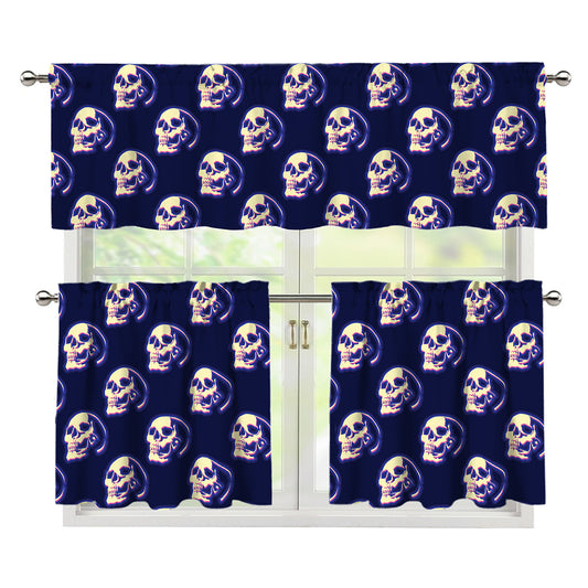 Trippy Skull Pattern Print 3 Piece Kitchen Curtains