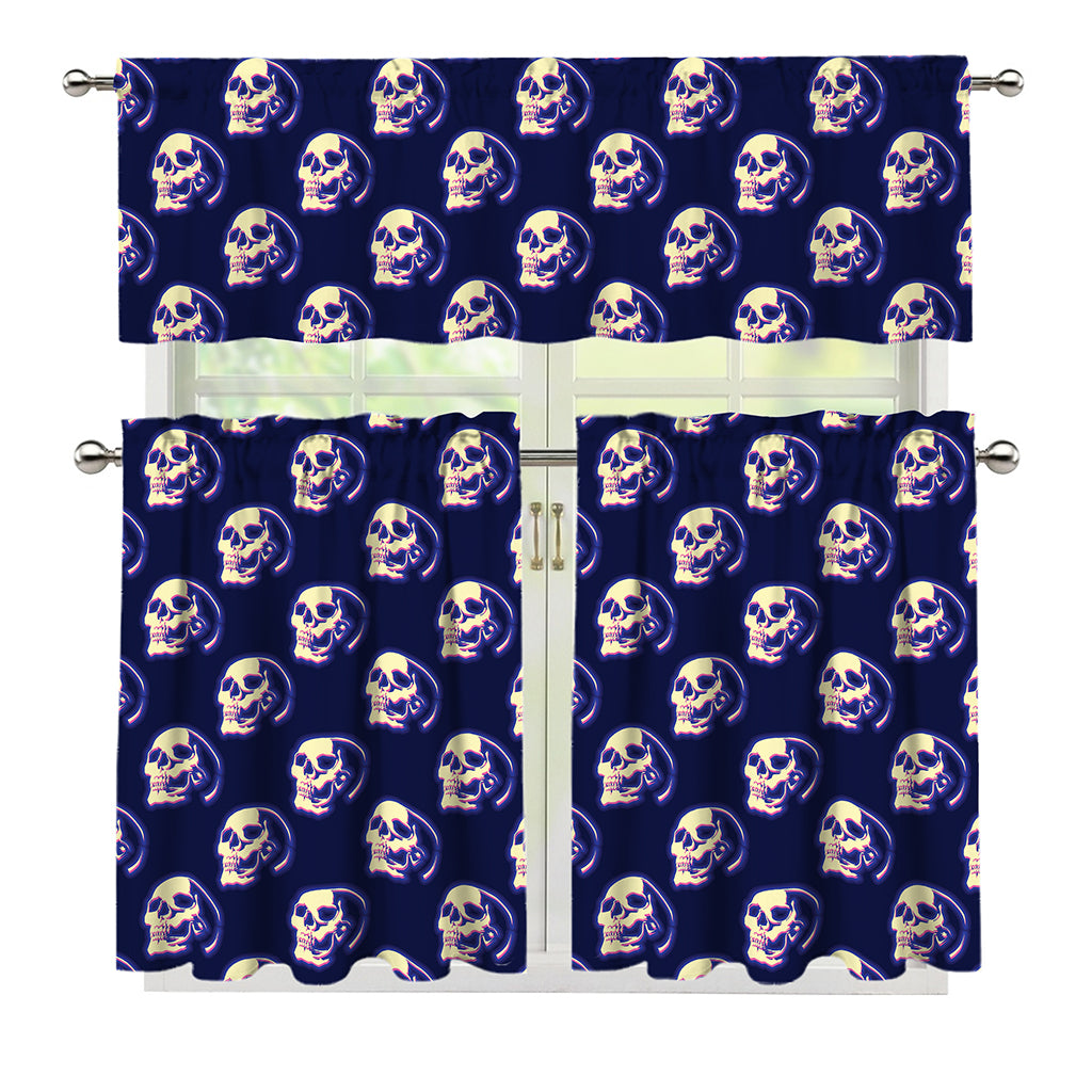 Trippy Skull Pattern Print 3 Piece Kitchen Curtains