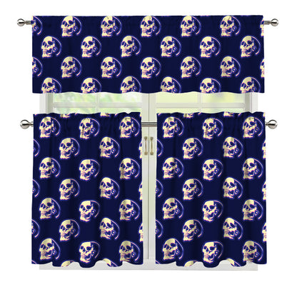 Trippy Skull Pattern Print 3 Piece Kitchen Curtains