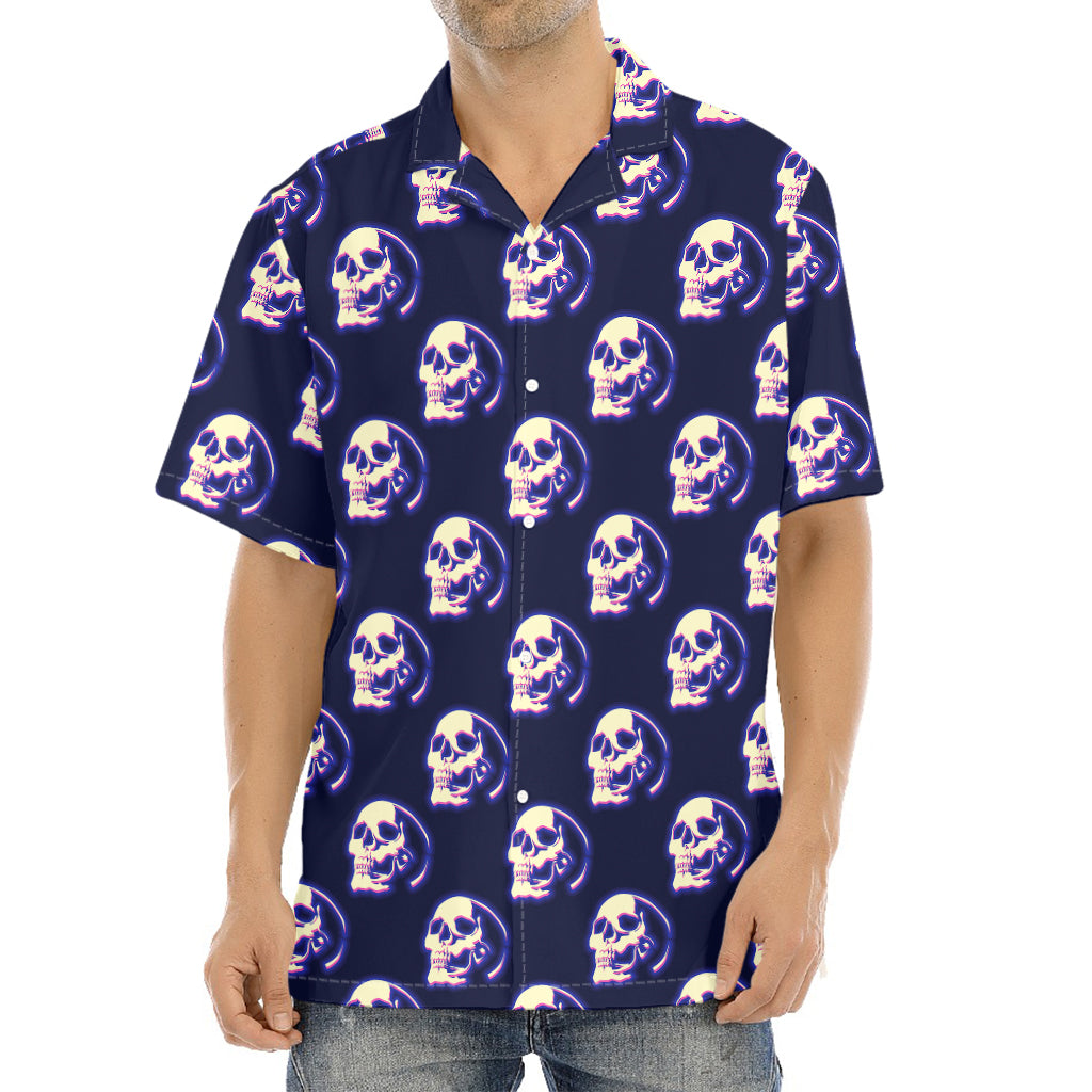 Trippy Skull Pattern Print Aloha Shirt