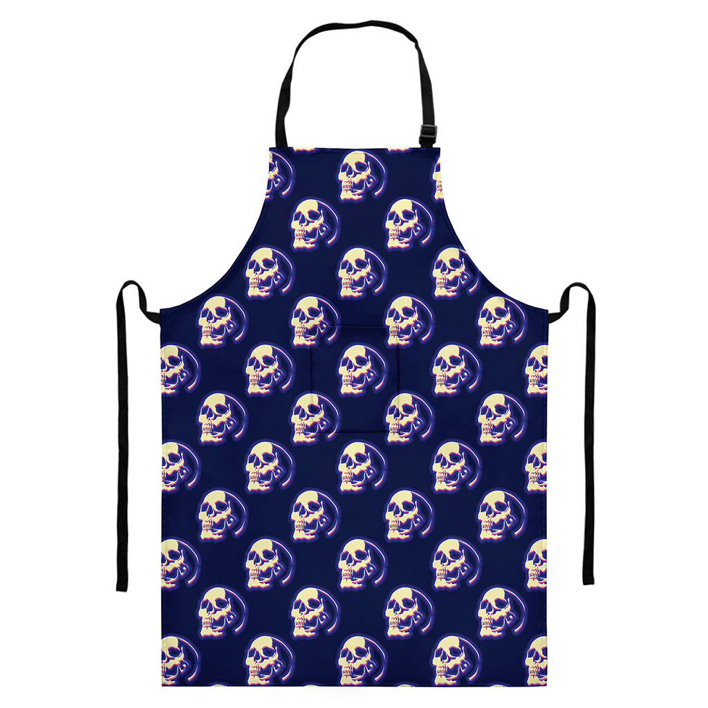 Trippy Skull Pattern Print Bib Apron With Pocket