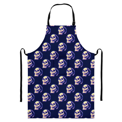 Trippy Skull Pattern Print Bib Apron With Pocket