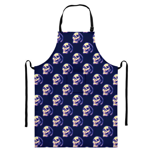 Trippy Skull Pattern Print Bib Apron With Pocket